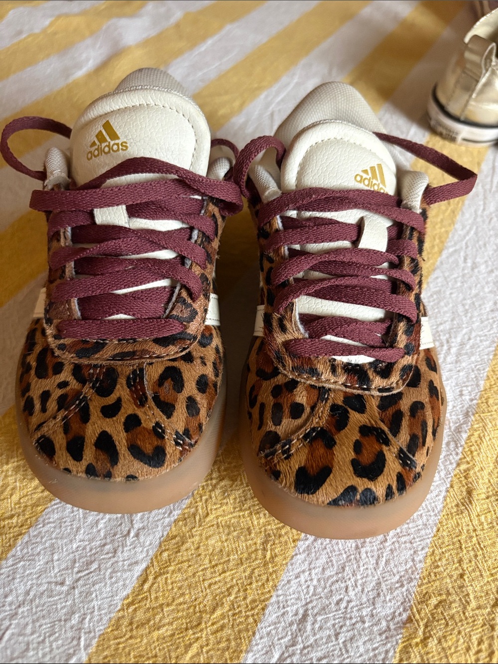 adidas Leopard Print Sneakers with Burgundy Laces and calf hair - like new